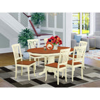 East West Furniture AVON7-WHI-W 7 Piece Dining Set Consist of an Oval Dining Table with Butterfly Leaf and 6 Kitchen Chairs, 42x60 Inch, Buttermilk & Cherry