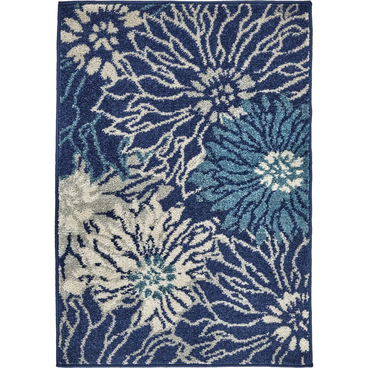 Nourison Passion Navy/Ivory 1'10' X 2'10' Area Rug, Floral, Farmhouse, Easy Cleaning, Non Shedding, Bed Room, Living Room, Din