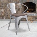 Flash Furniture Silver Metal Chair With Wood Seat And Arms