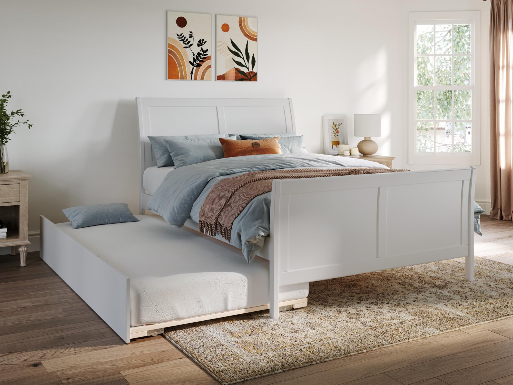AFI Portland Full Size Platform Bed with Matching Footboard & Twin Trundle in White