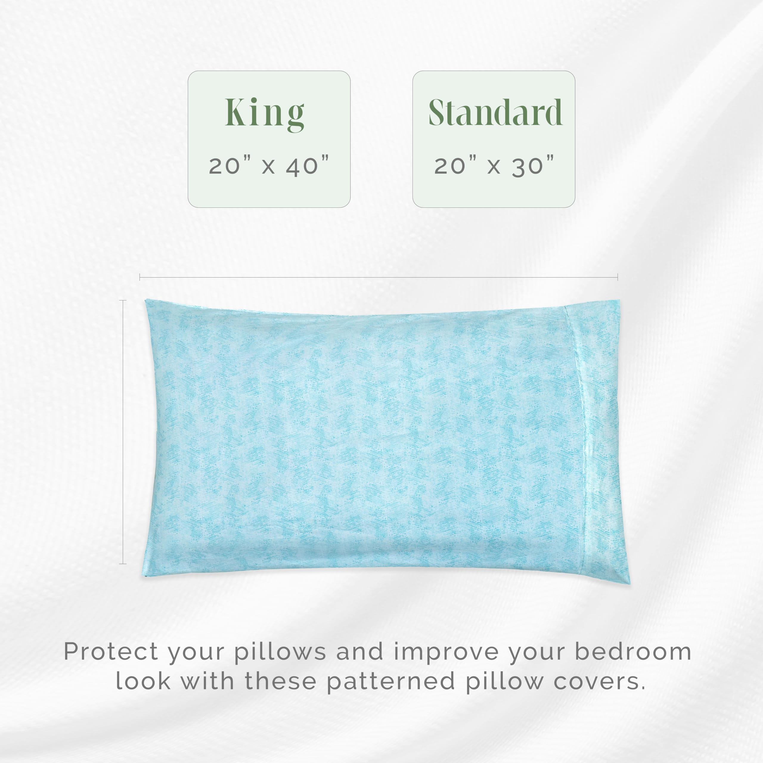Elegant Comfort Ultra Soft Set Of 2 Sea Waves Print Pillowcases - 1500 Premium Hotel Quality Microfiber, Soft And Smooth Envelope Closure 2-Piece Pillow Covers - King, Wave Aqua