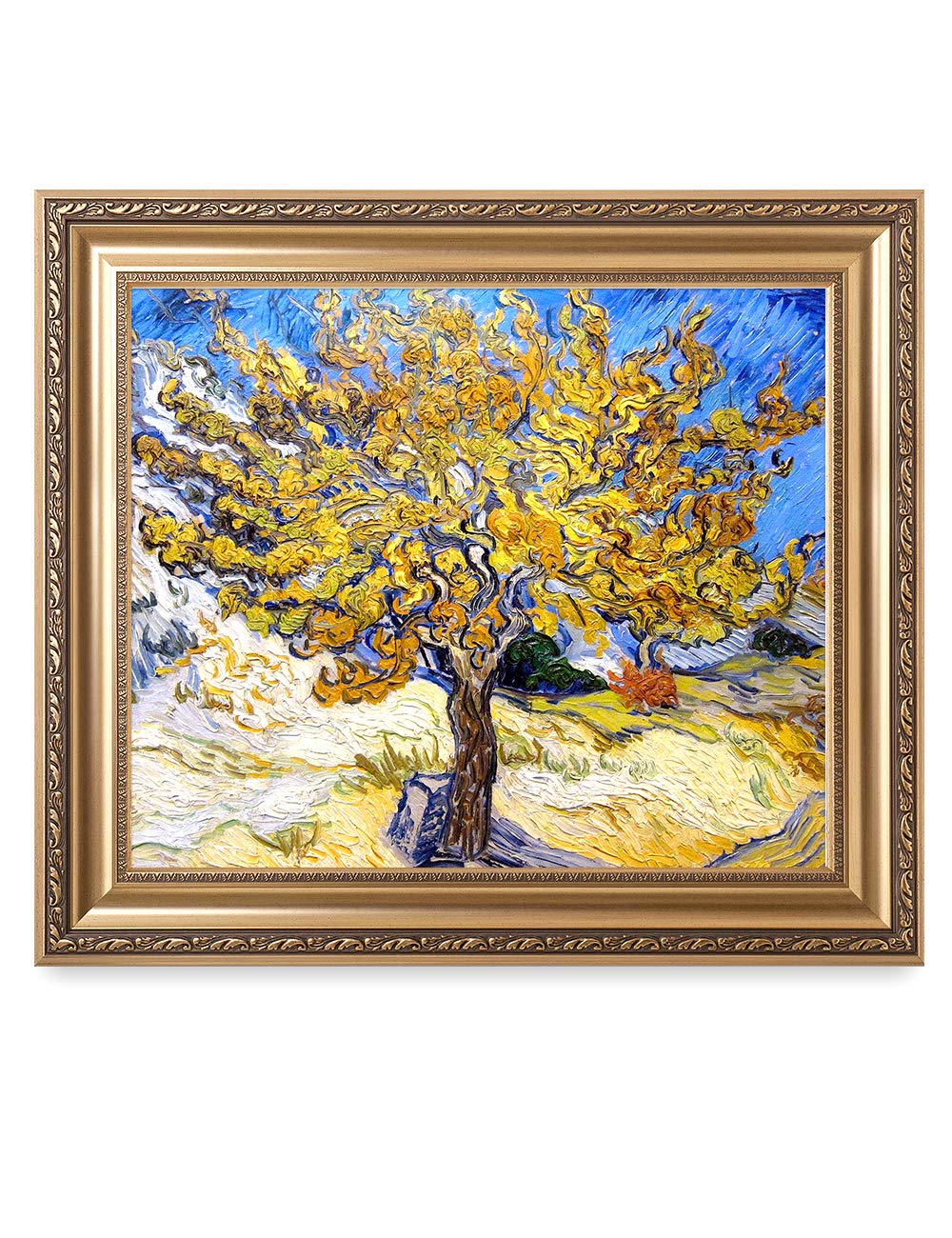 DECORARTS - The Mulberry Tree - Vincent Van Gogh. Giclee Print on Canvas with matching Golden-relief Framed Wall Art. Picture Si