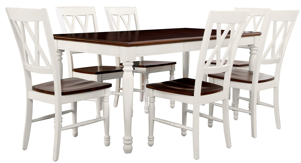 Crosley Furniture Shelby 7-Piece Traditional Dining Table Set for 6, Dinner Tables with Kitchen Chairs, Distressed White