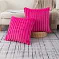 Zlina Set Of 2 Faux Fur Plush Hot Pink Throw Pillow Covers Fluffy Striped Pillowcase Cushion Covers For Sofa Couch Bedroom 18X18