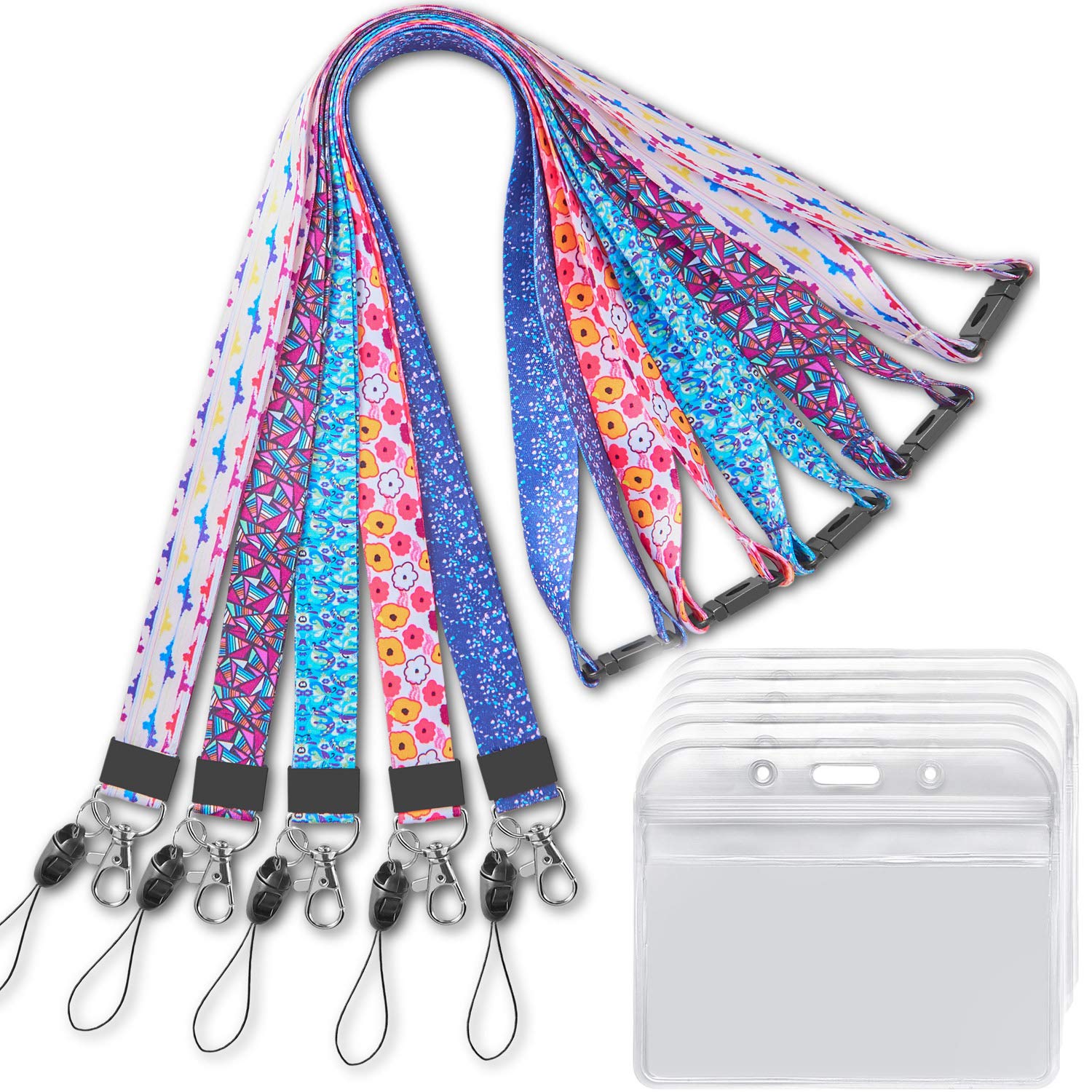 Youowo 5 Pack Lanyard With Id Badge Holder Cute Breakaway Lanyards For Women Kids Keys Cruise Id Badges Holder Card Lanyards Wit