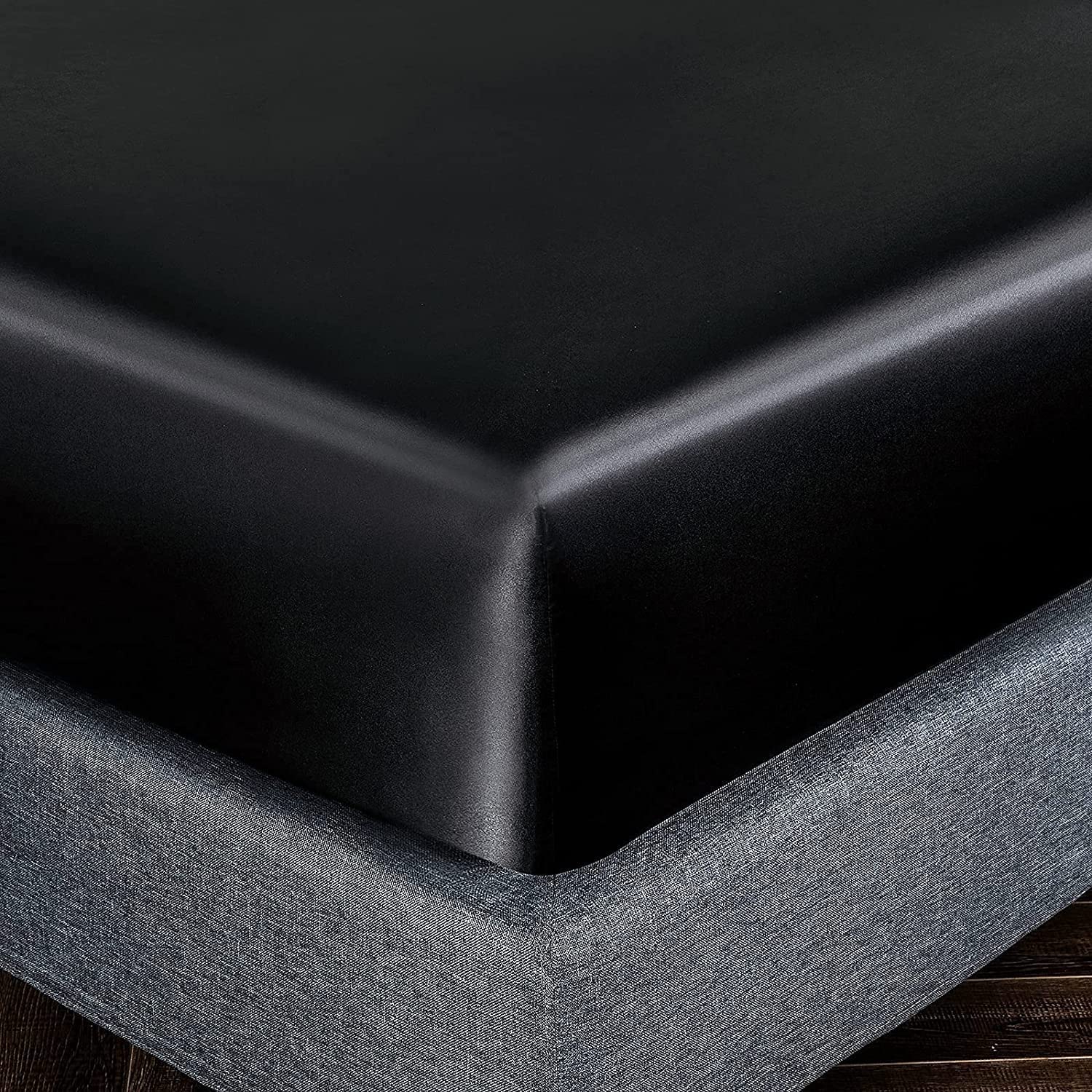 Homiest Black Satin Fitted Sheet Twin Xl Size Fitted Bed Sheet, Deep Pocket Fitted Sheet Only, Luxury & Ultra Soft Bedding Fitted Sheet Single Bottom Bed Sheets Sold Separately