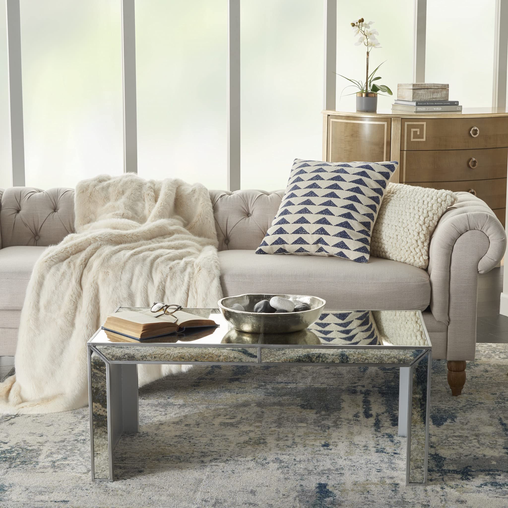 HomeRoots 100% Cotton Navy Blue and Ivory Triangles Throw Pillow