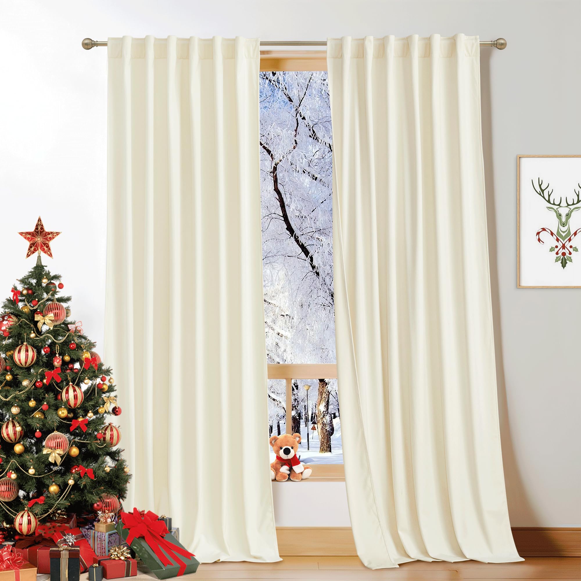 Kgorge Velvet Curtains 108 Inches Long, Super Soft Room Darkening Energy Efficient Large Window Curtains & Drapes For Bedroom Li