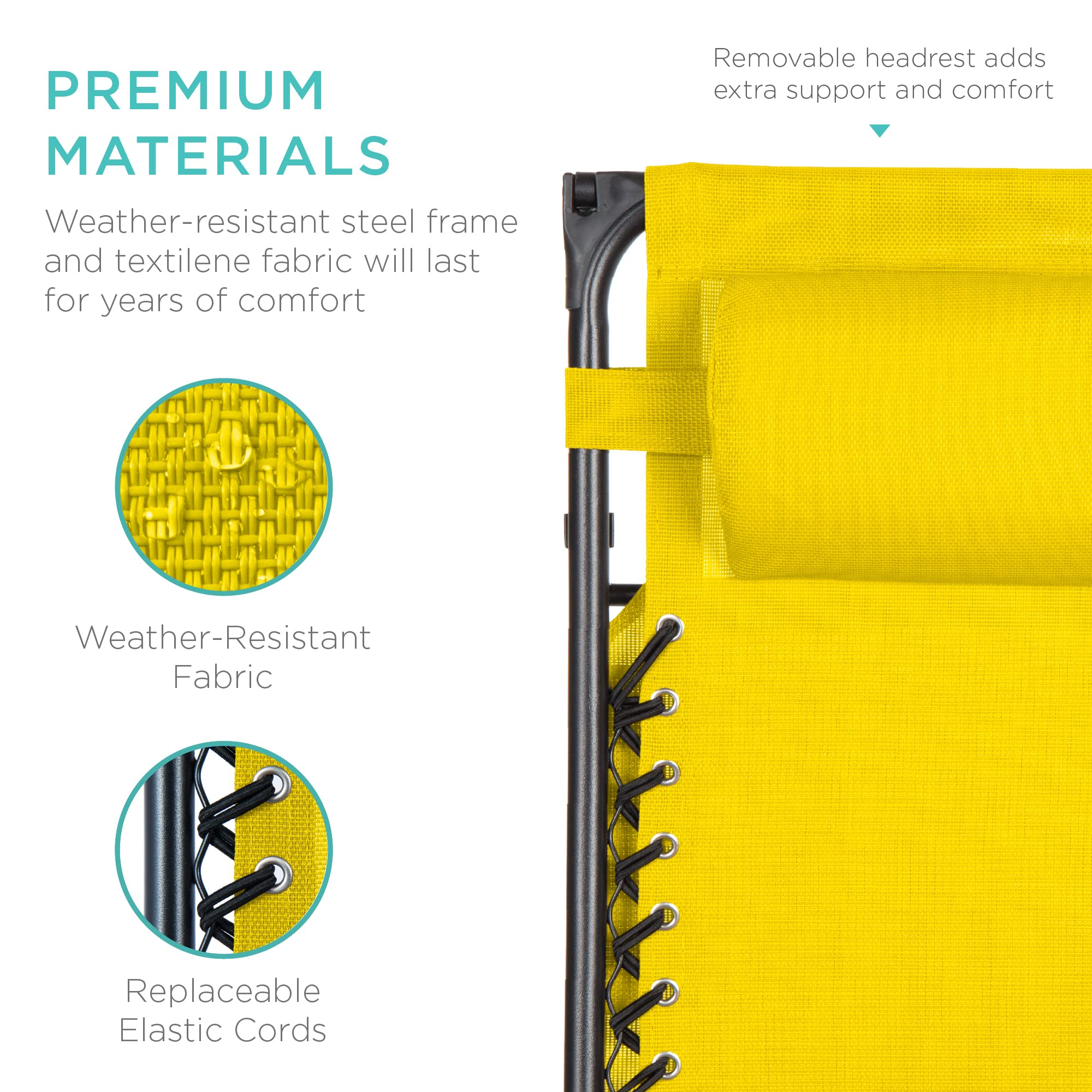 Best Choice Products Folding Zero Gravity Outdoor Recliner Patio Lounge Chair W/Adjustable Canopy Shade, Headrest, Side Accessory Tray, Textilene Mesh - Sunflower Yellow