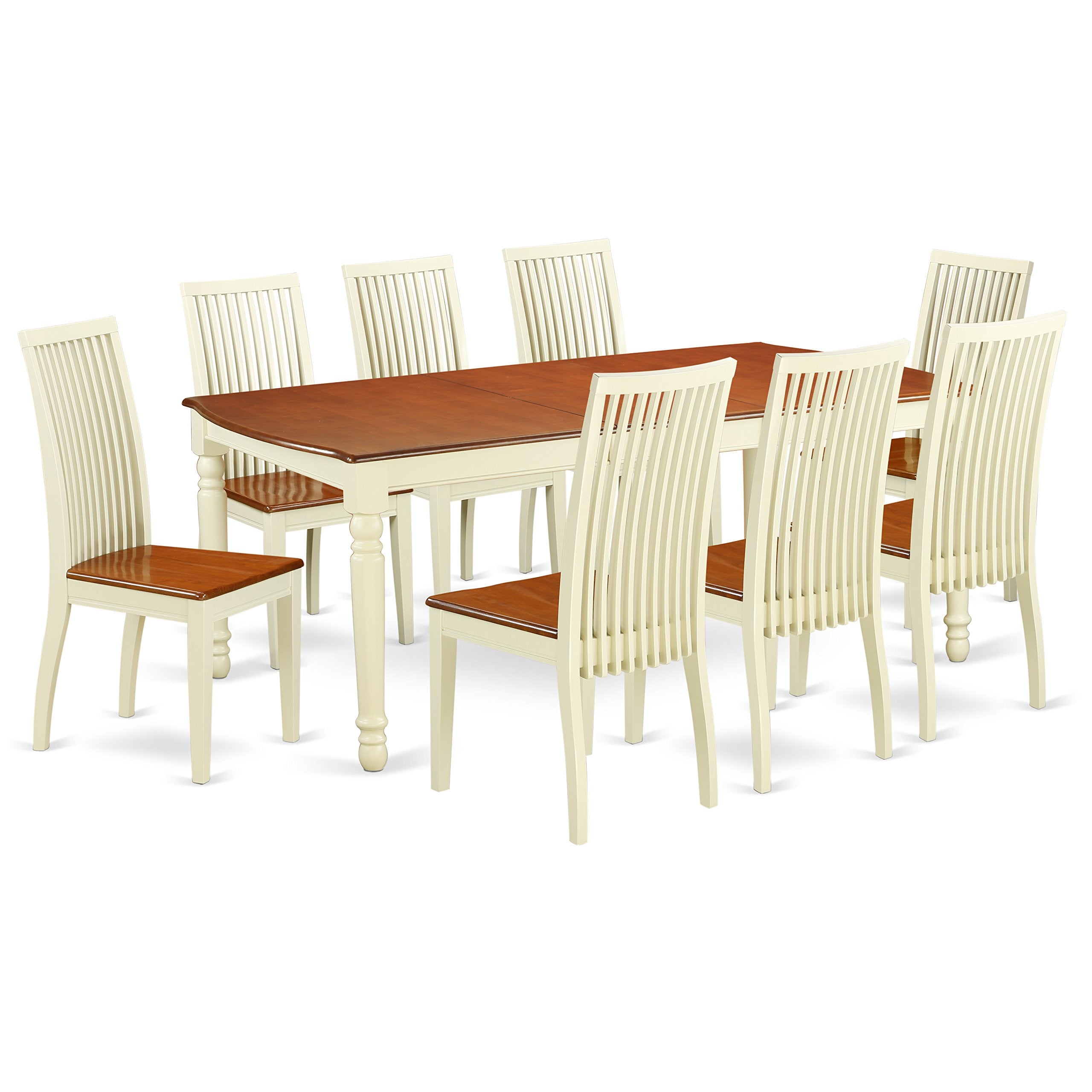 East West Furniture DOIP9-BMK-W Dover 9 Piece Modern Set Includes a Rectangle Wooden Table with Butterfly Leaf and 8 Kitchen Dining Chairs, 42x78 Inch