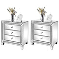 Vingli Mirrored Nightstands Set Of 2, 23' W Glass Mirror Night Stand Set Of 2, Modern Bedside Table 3 Drawer Glass Side End Table Silver Dresser For Bedroom, 23”W X 13.8”D X 24.8”H