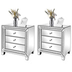 Vingli Mirrored Nightstands Set Of 2, 23' W Glass Mirror Night Stand Set Of 2, Modern Bedside Table 3 Drawer Glass Side End Table Silver Dresser For Bedroom, 23”W X 13.8”D X 24.8”H