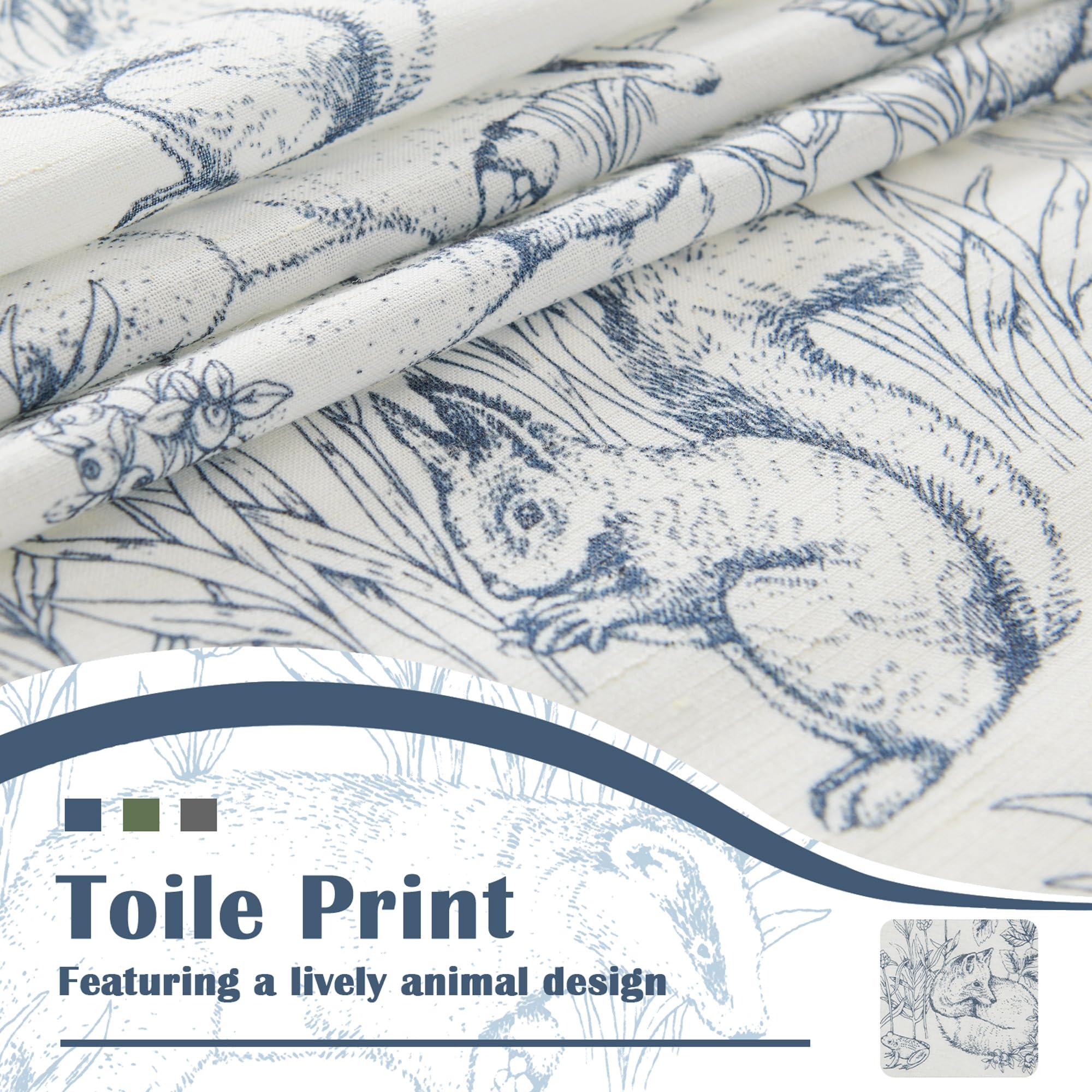 Jinchan Linen Curtains For Bedroom 63 Inch Length Farmhouse Easter Blue Curtains French Country Toile Curtains Animal Printed Dr