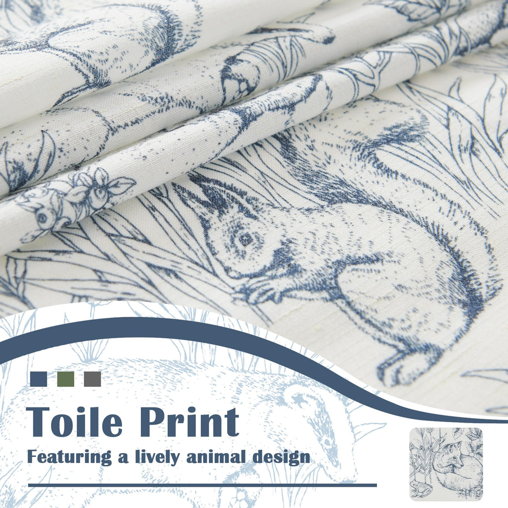Jinchan Linen Curtains For Bedroom 63 Inch Length Farmhouse Easter Blue Curtains French Country Toile Curtains Animal Printed Dr