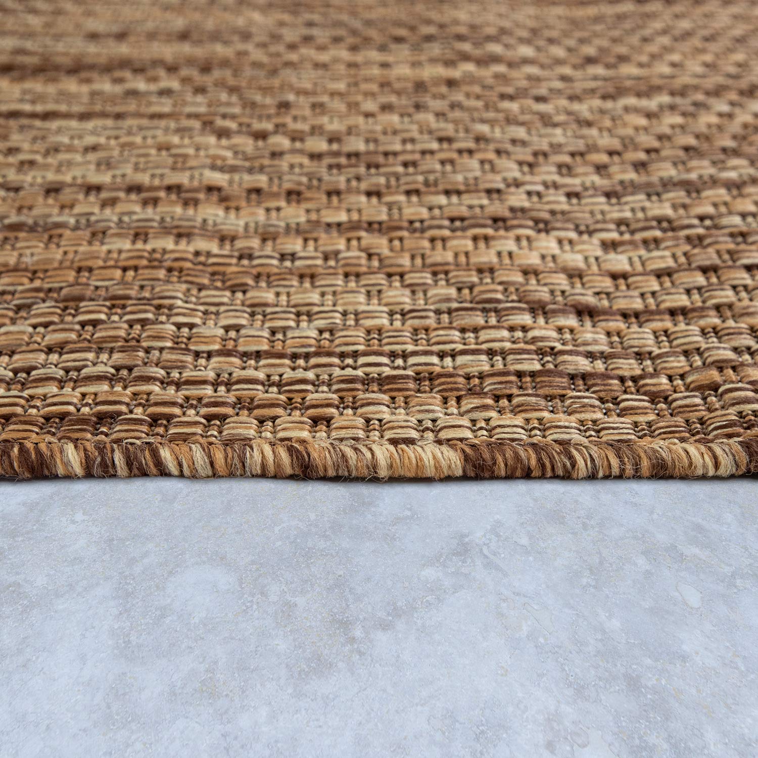 Solid Outdoor Rug For Patio Or Balcony Weatherproof In Mottled Brown Beige, Size: 6'7' X 9'2'