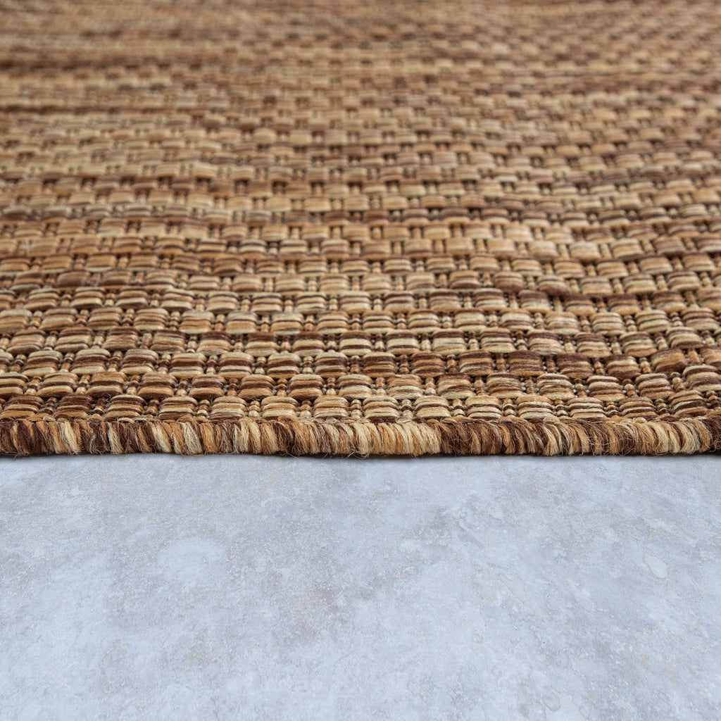 Solid Outdoor Rug For Patio Or Balcony Weatherproof In Mottled Brown Beige, Size: 5'3' X 7'3'