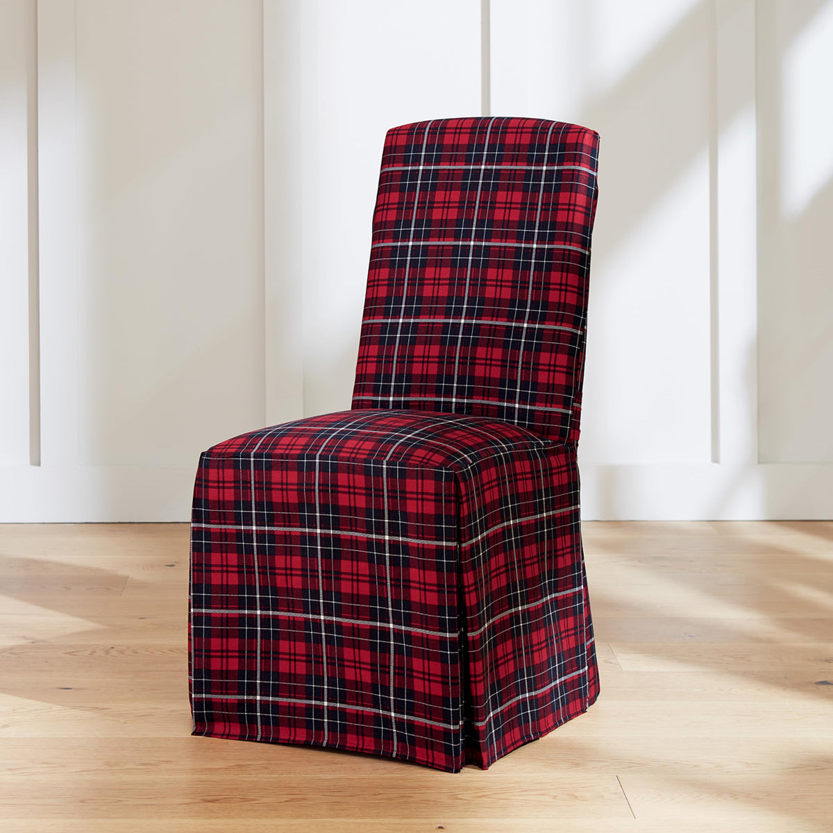 Surefit Cove Cotton Canvas Long Dining Room Chair Covers, Dining Chair Cover With 17 Inch Long Skirt And Corner Pleats, Removable And Machine Washable, Set Of 2 Dining Chair Covers, Plaid
