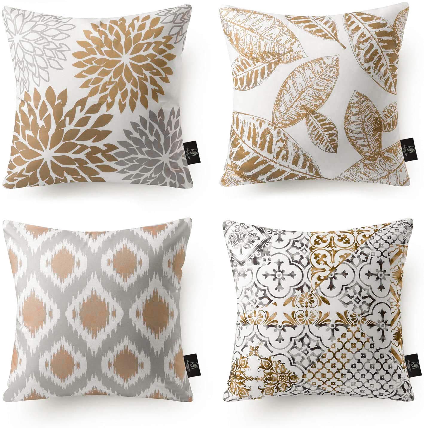 Phantoscope Set Of 4 New Living Series Leaf Geometric Coffee Throw Decorative Pillow Cover Cushion Cover 18 X 18 Inches 45 X 45