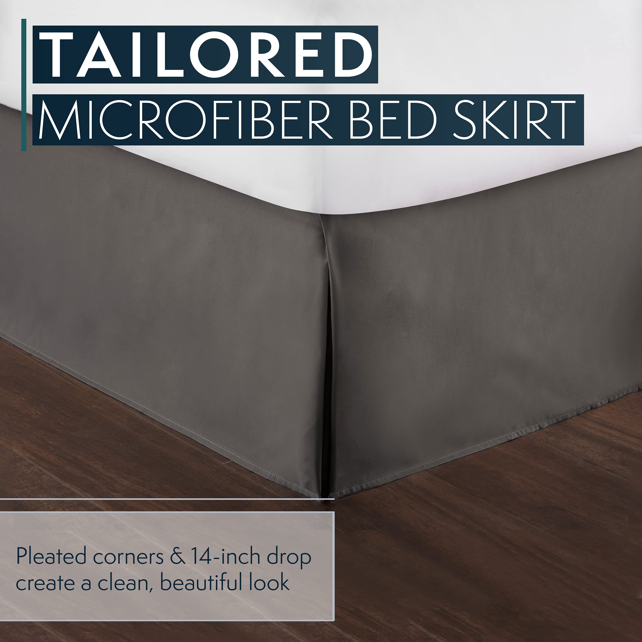 Hc Collection Bed Skirt, Soft Microfiber Box Spring Cover, Bed Skirting Full Size, 14' Inch Drop, Wrinkle & Fade Resistant - Gr
