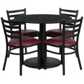 Flash Furniture 36'' Round Black Laminate Table Set With Round Base And 4 Ladder Back Metal Chairs - Burgundy Vinyl Seat