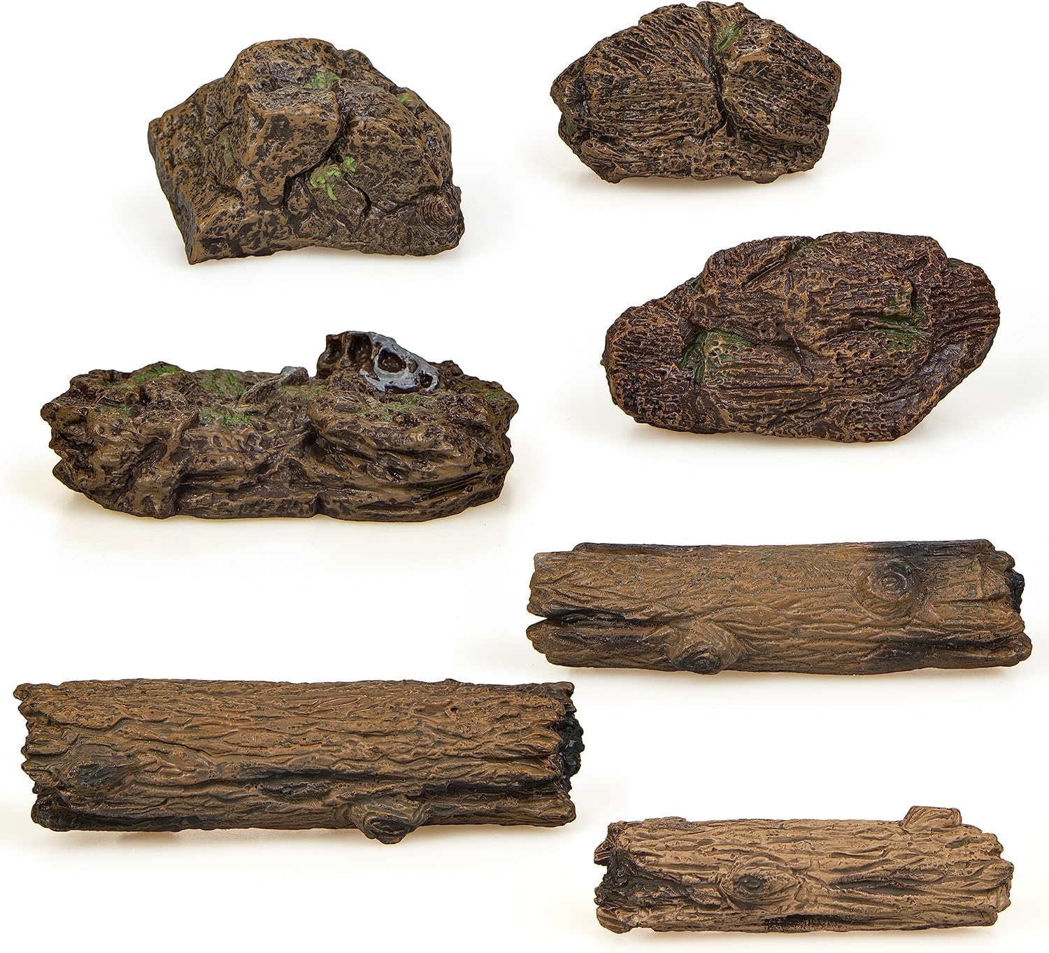 Pivnasy 7Pcs Artificial Tree Stumps And Miniature Fake Stone Rocks For Micro Landscape Decor Resin Moss Terrariums Bonsai Decor