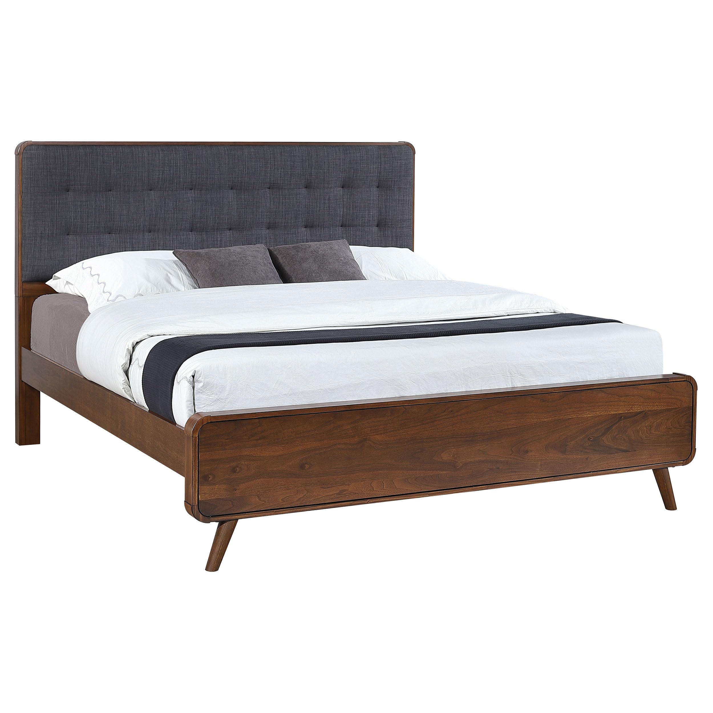 Coaster Home Furnishings Robyn Contemporary Fabric Upholstered Eastern King Size Panel Bed Frame Platform Bed 53-inch Headboard Dark Walnut 205131KE
