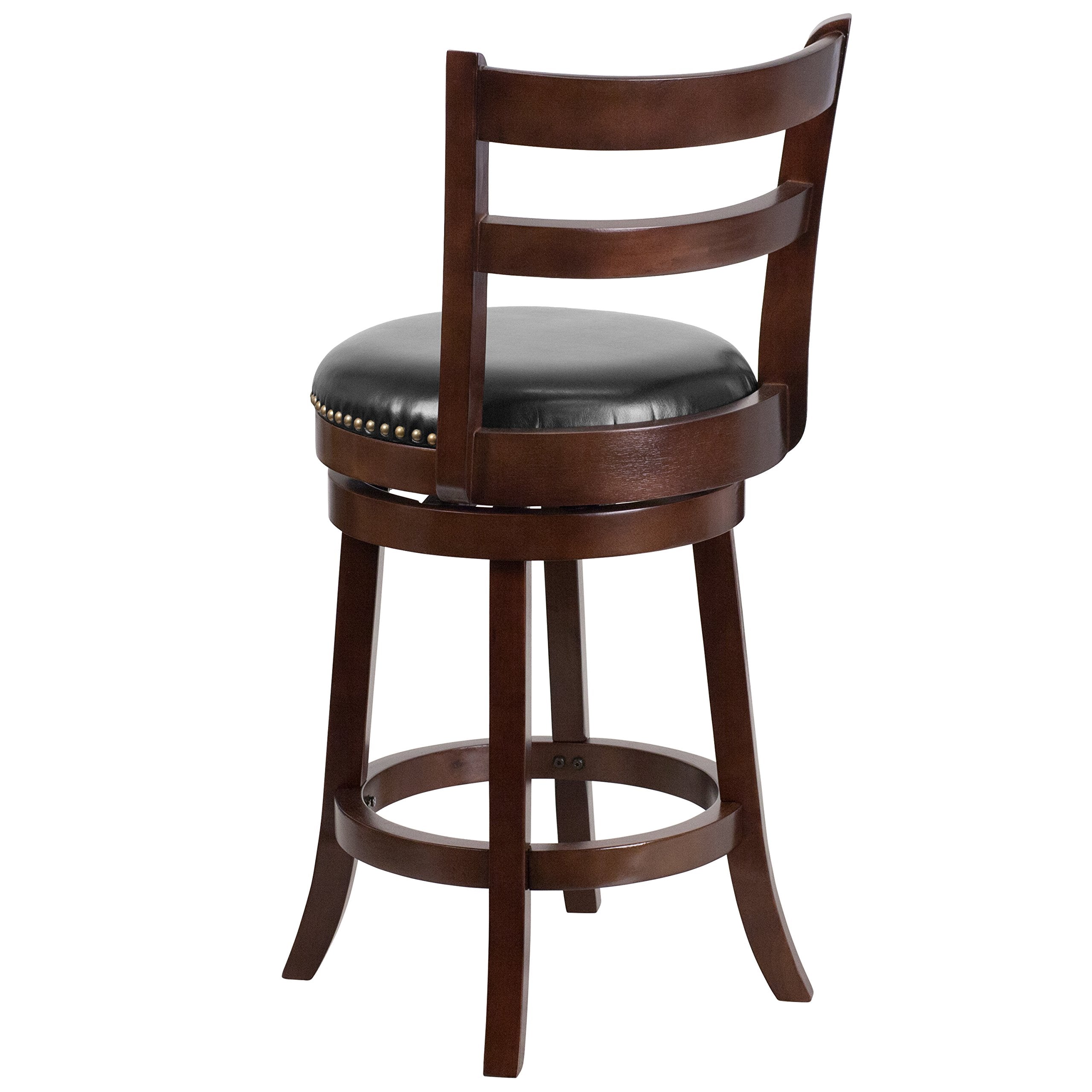 Flash Furniture Ronnie 26'' High Cappuccino Wood Counter Height Stool With Single Slat Ladder Back And Black Leathersoft Swivel Seat