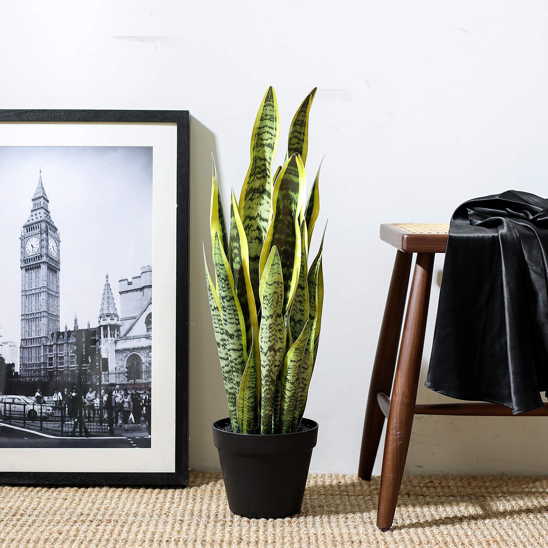 Ql Design Artificial Snake Plant 26 Inches Fake Sansevieria Artificial Potted Plants For Indoor And Outdoor, Home, Office Decora