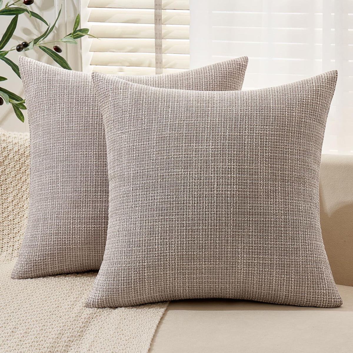 Miulee Burlap Linen Throw Pillow Covers 20X20 Inch Khaki Decorative Pillow Covers Modern Farmhouse Pillowcases Soft Accent Cushi