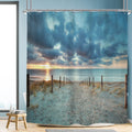 Riyidecor Ocean Beach Shower Curtain 72Wx72H Sunset Summer Sunrise Hawaiian Scenic Blue Sky Seaside Cool Sea Landscape Sand Deco
