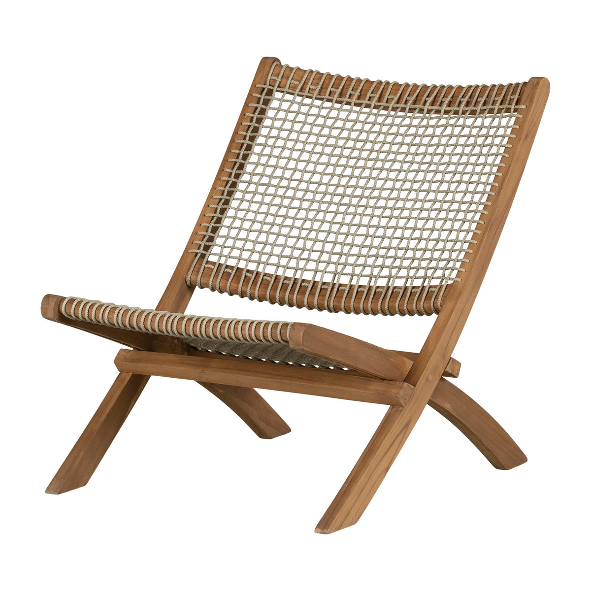 South Shore 15185 Agave Wood And Woven Rope Lounge Chair, Beige And Natural