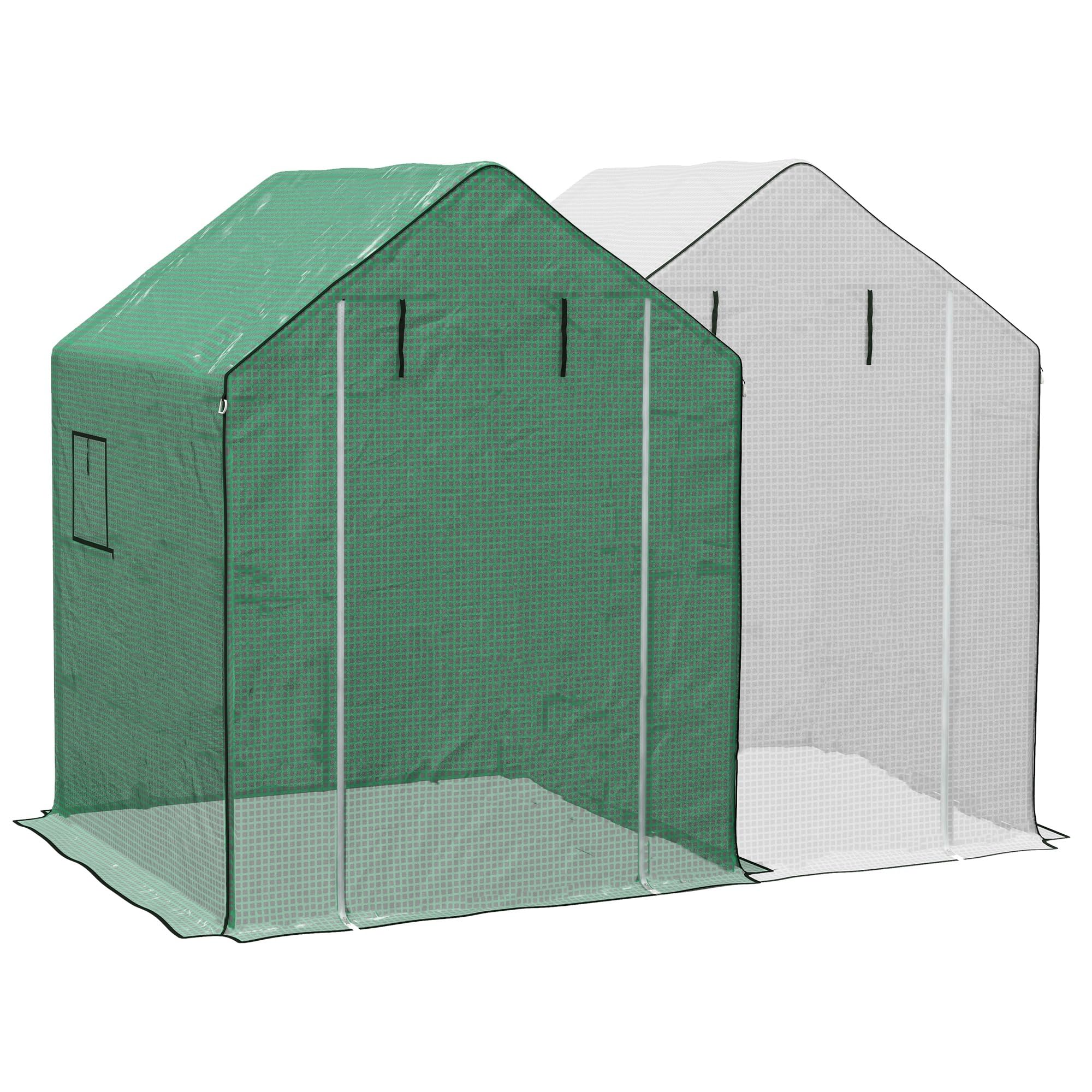Outsunny Set Of 2 Walk-In Greenhouse Replacement Covers For Model 01-0472 W/ Roll-Up Door And Mesh Windows, 55'X56.25'X74.75'