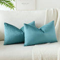Otostar Velvet Soft Solid Decorative Throw Pillow Covers 12 X 20 Inch Pillow Covers Lumbar Cushion Case Couch Pillowcases For Sofa Bed Home Decor Pack Of 2 (Blue)