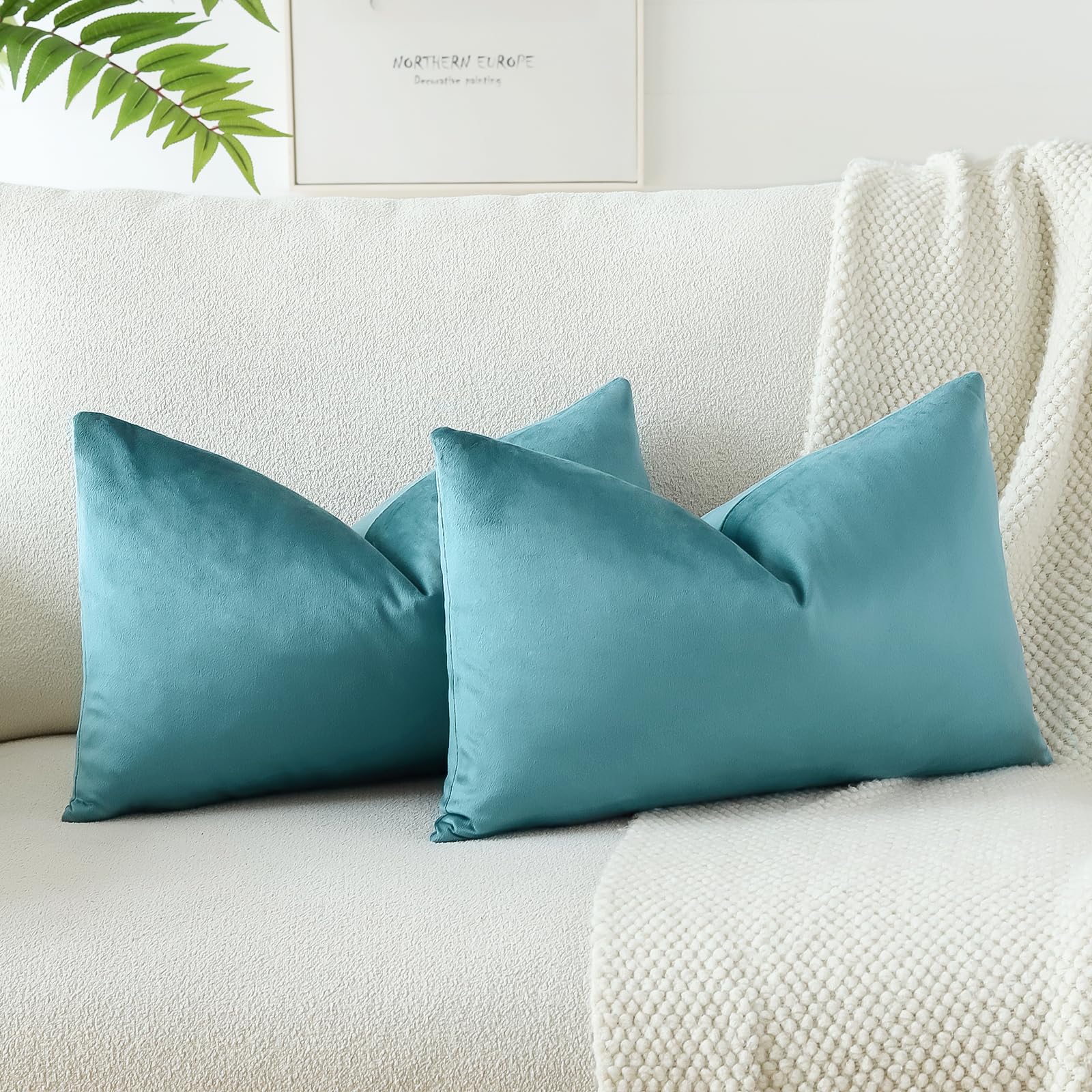 Otostar Pack Of 2 Velvet Soft Solid Decorative Throw Pillow Covers 16 X 24 Inch Pillow Covers Lumbar Cushion Case Couch Pillowcases For Sofa Bed Home Decor (Blue)