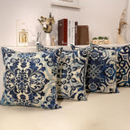 M-Qizi Blue Throw Pillow Covers - Linen Blue Pillow Covers 18X18 Set Of 4, Decorative Blue And White Pillow Covers, Chinoiserie