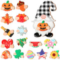 Blulu Interchangeable Wooden Gnome Decor Fall Halloween DIY Holiday Seasonal Tiered Tray Decoration with Magnet Pieces Detachabl