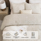 Andency King Comforter Set Beige, Textured Farmhouse 3 Pieces Comforter (1 Boho Comforter, 2 Pillowcases), Soft Microfiber Down Alternative Geometric Comforter Bedding Set (104X90 Inch)