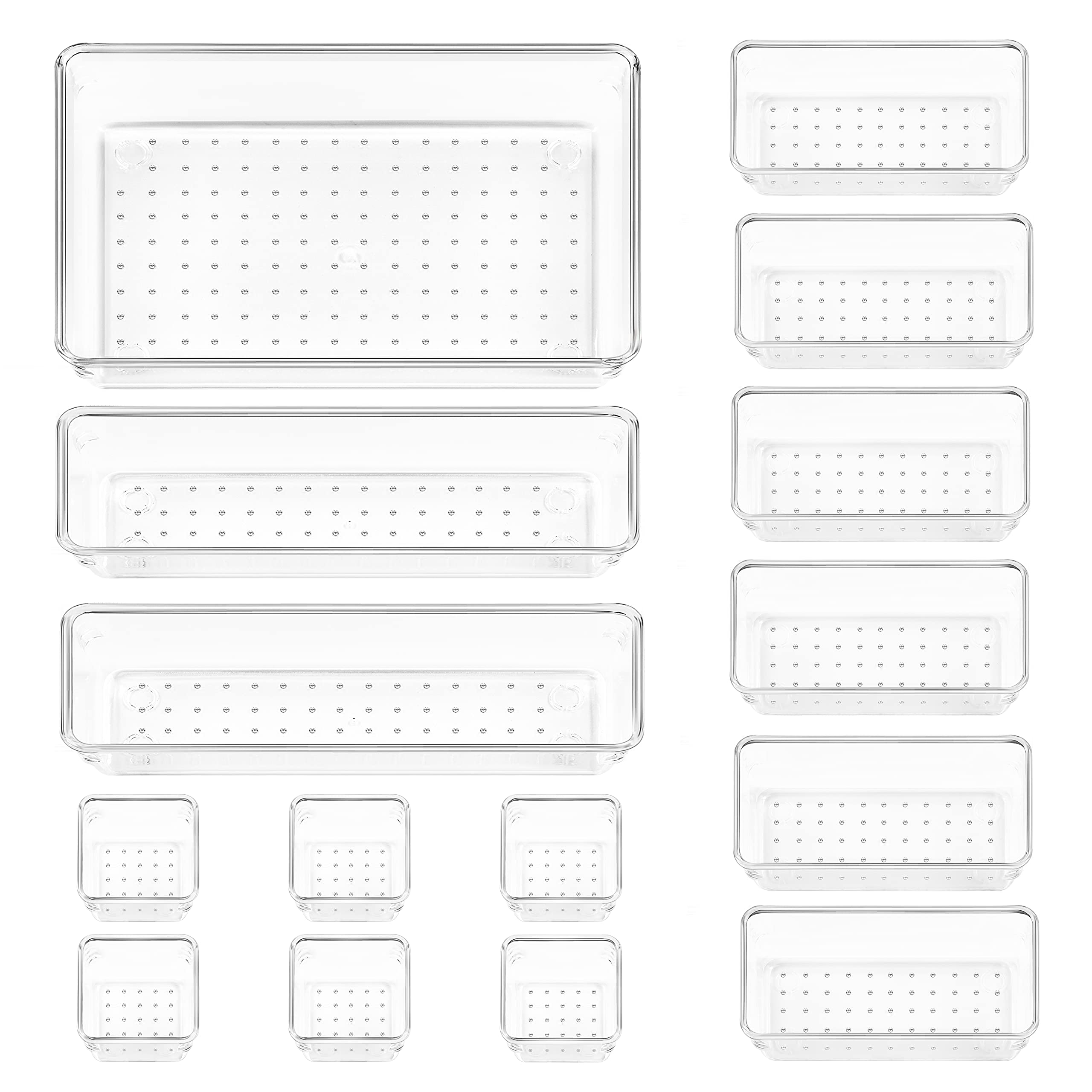 Vtopmart 15 Pcs Clear Plastic Drawer Organizers Set, 4-Size Versatile Bathroom And Vanity Drawer Organizer Trays, Storage Bins F