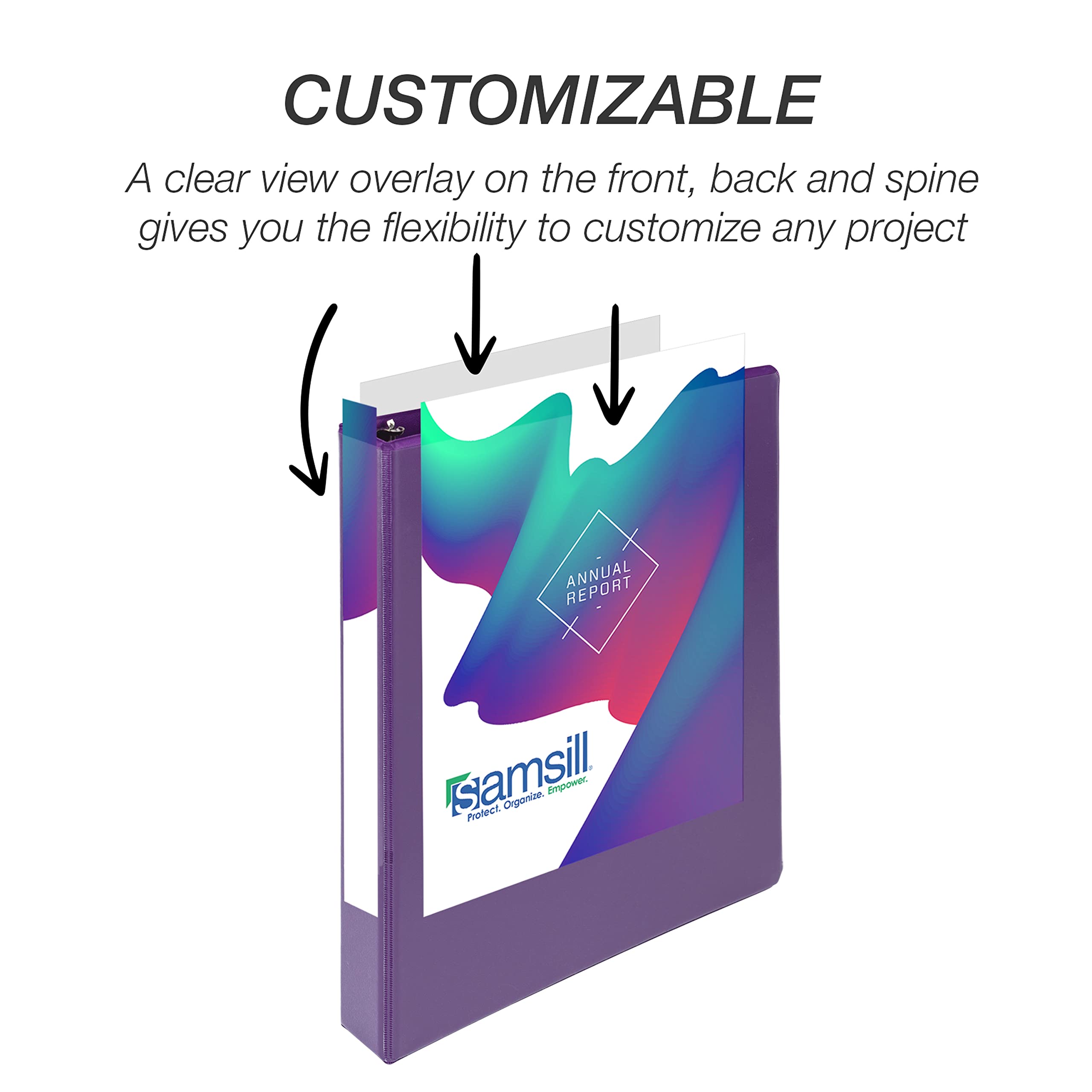 Samsill Durable 1 Inch Binder, Made In The Usa, D Ring Binder, Customizable Clear View Binder, Purple, Holds 225 Pages