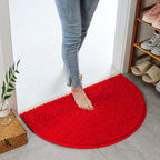 Eanpet Half Round Bath Mat Non-Slip Red Bathroom Rugs Semicircle Chenille Bath Rugs Water Absorbent Floor Mats for Kids Ultra So