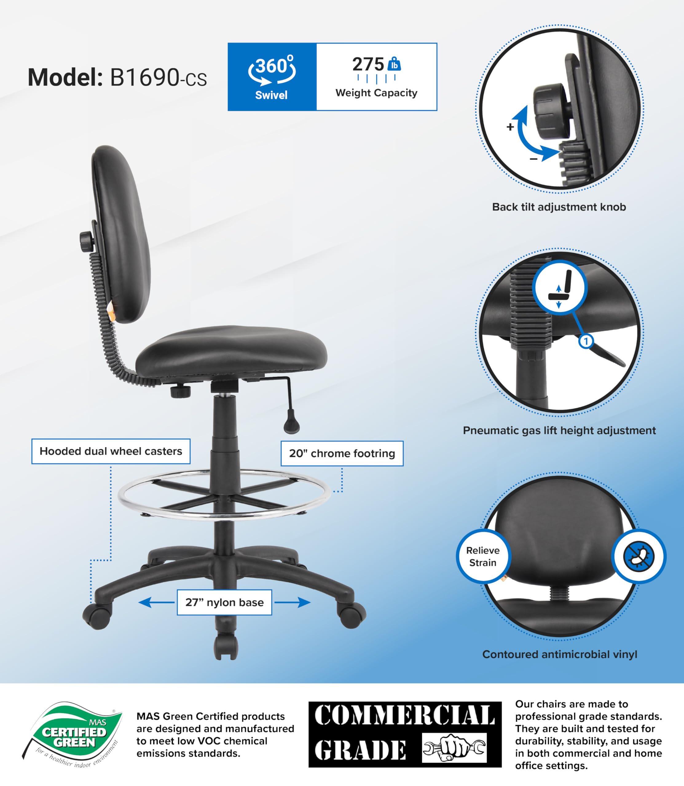 Boss Office Products Caressoft Drafting Stool - Thumbnail 4