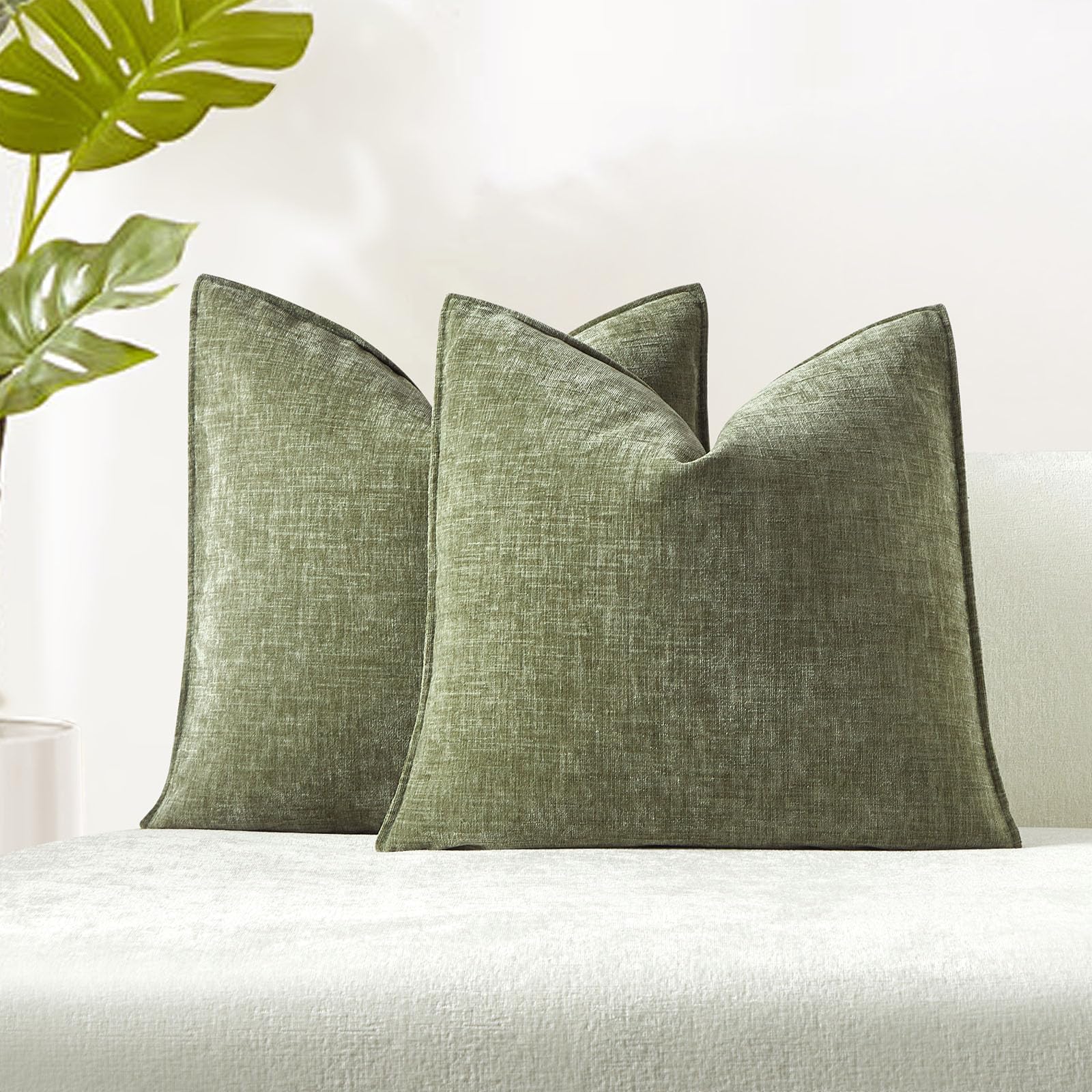 Juspurbet Sage Chenille Throw Pillow Covers 24X24 Inch Set Of 2 Decorative Soft Textured Cushion Cases For Living Room Sofa Couc