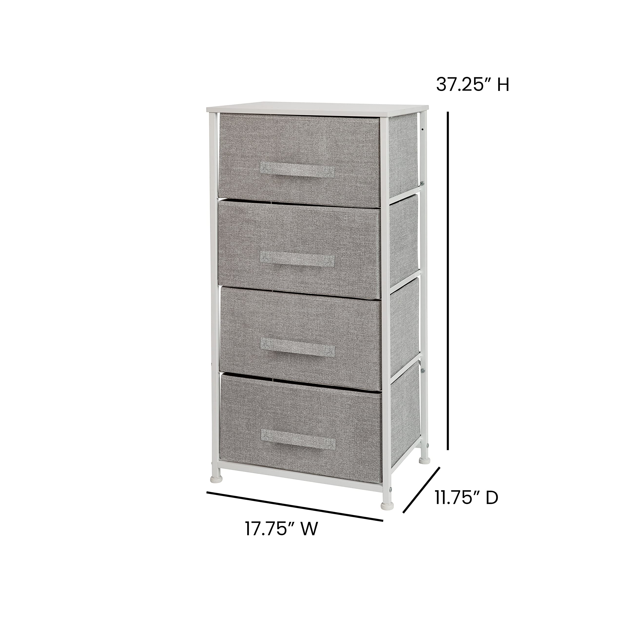 Flash Furniture Harris 4-Drawer Storage Chest of Drawers, Modern Bedroom Dresser with 4 Easy Pull Fabric Drawers and Engineered Wood Top, Light Gray