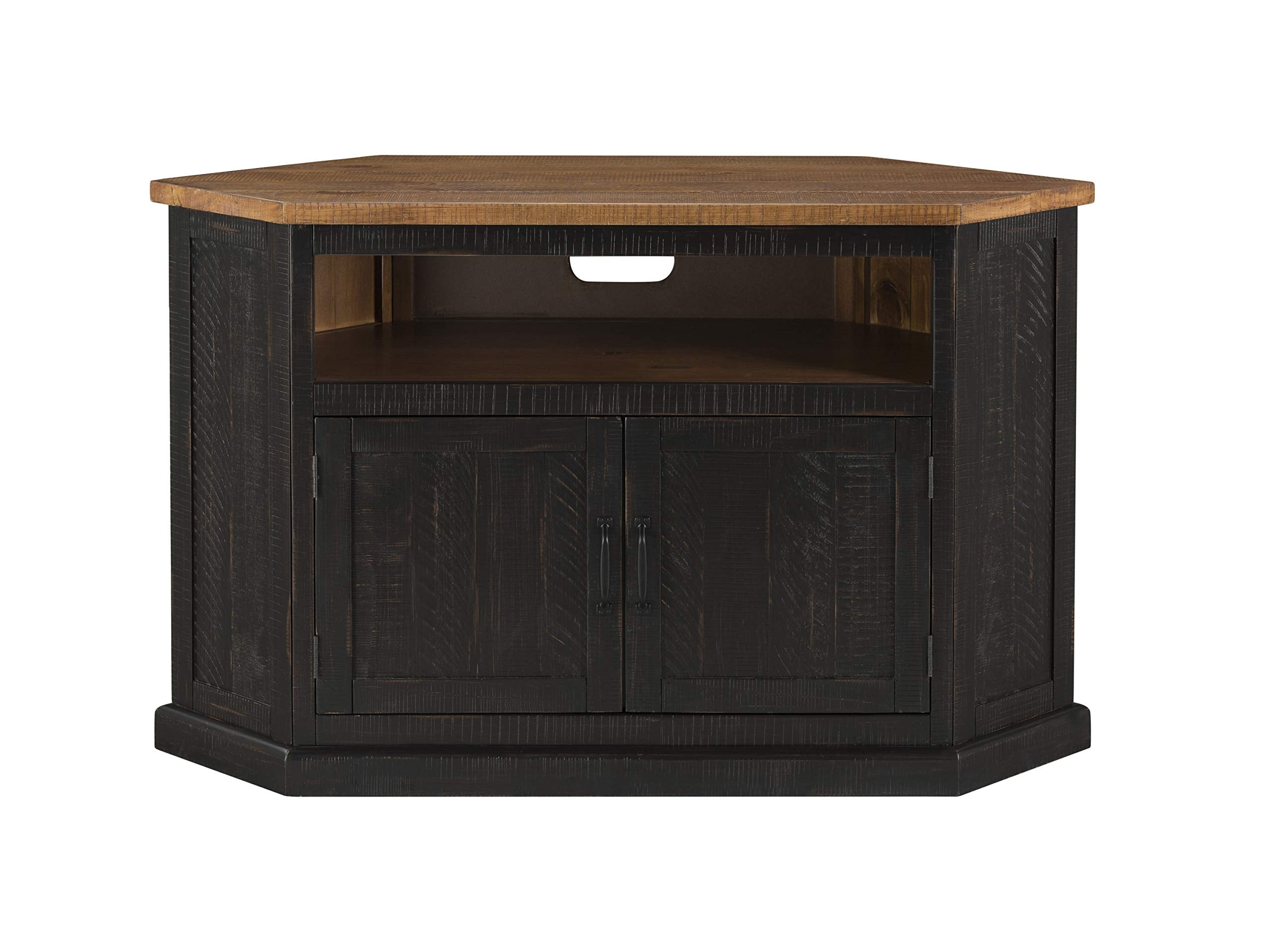 Martin Svensson Home Rustic Corner Tv Stand, Antique Black And Honey Tobacco