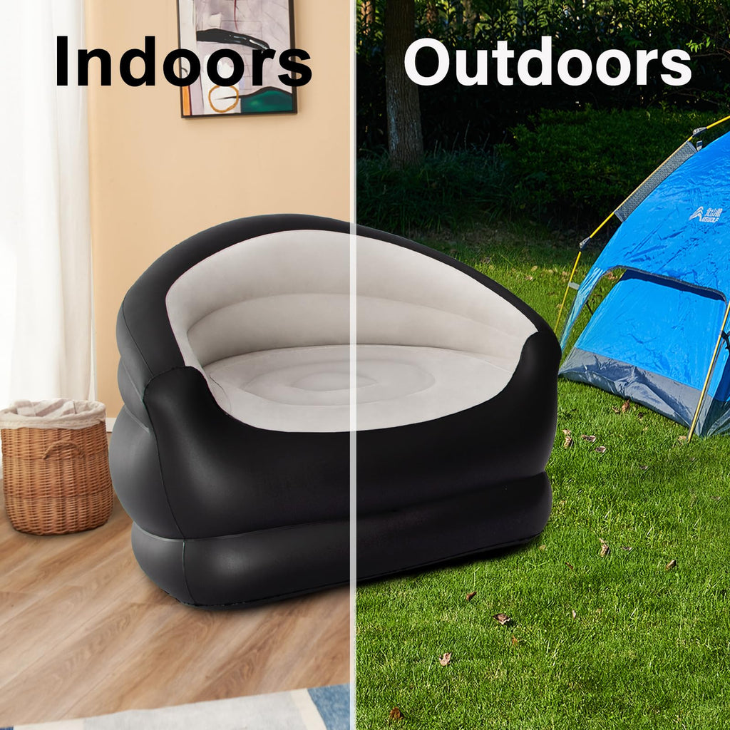 DIMAR GARDEN Inflatable Couch Outdoor Air Sofa - Beige Single Size Lazy Sofa for Camping and Relaxation