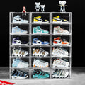 12 Pack Shoe Boxes, Clear Acrylic Stackable Plastic Sneaker Box Container, Magnetic Drop & Side Open Shoe Organizer Case Contain