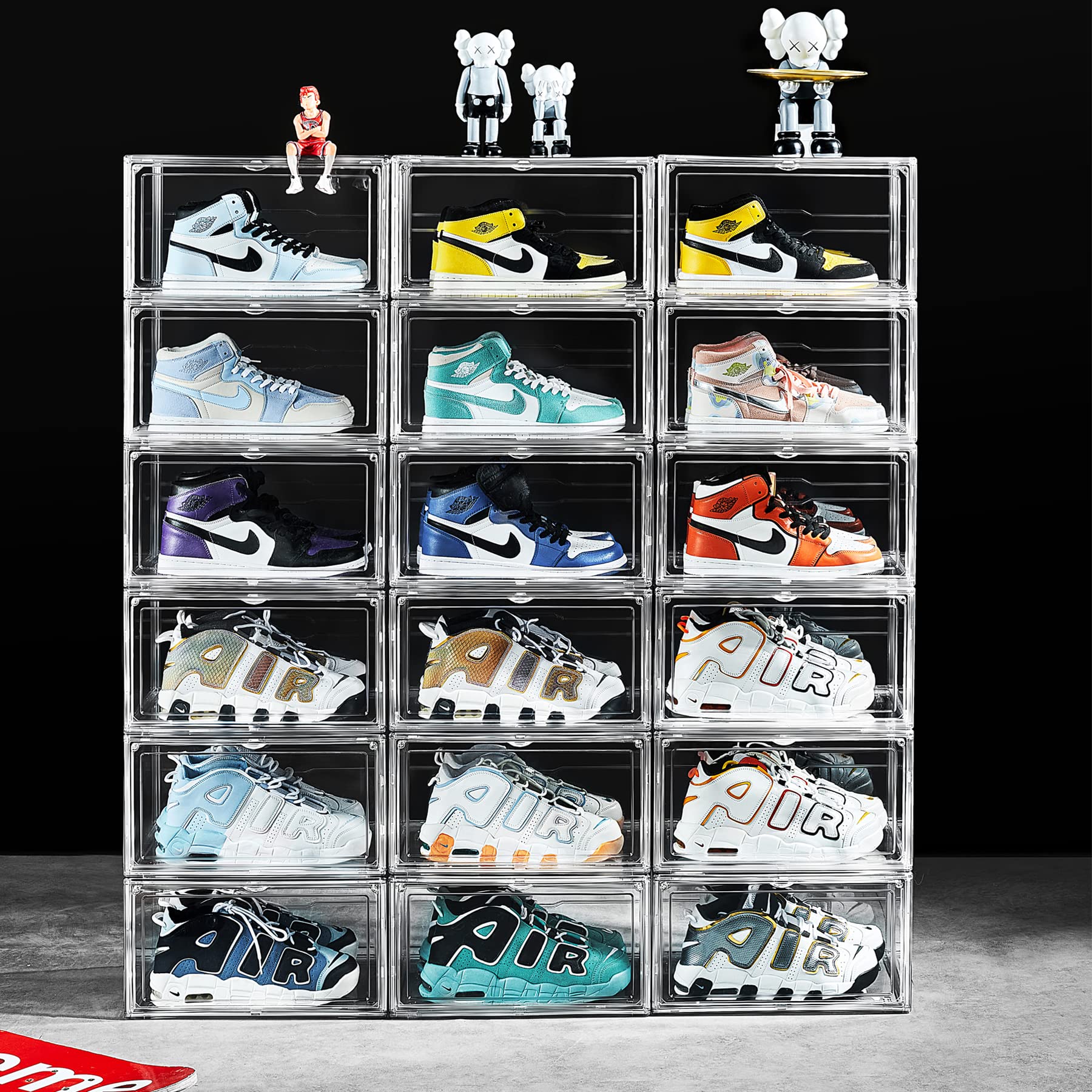 12 Pack Shoe Boxes, Clear Acrylic Stackable Plastic Sneaker Box Container, Magnetic Drop & Side Open Shoe Organizer Case Contain