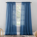 No. 918 Erica Crushed Sheer Voile Rod Pocket Curtain Panel, 51 x 84, Blue