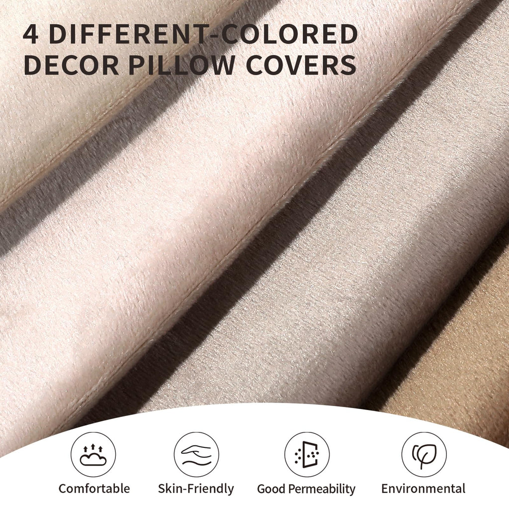 Jiiberl Throw Pillow Covers 18X18 Set Of 4 - Couch Pillow Covers For Living Room Decorative Velvet Pillow Covers Neutral Cream S