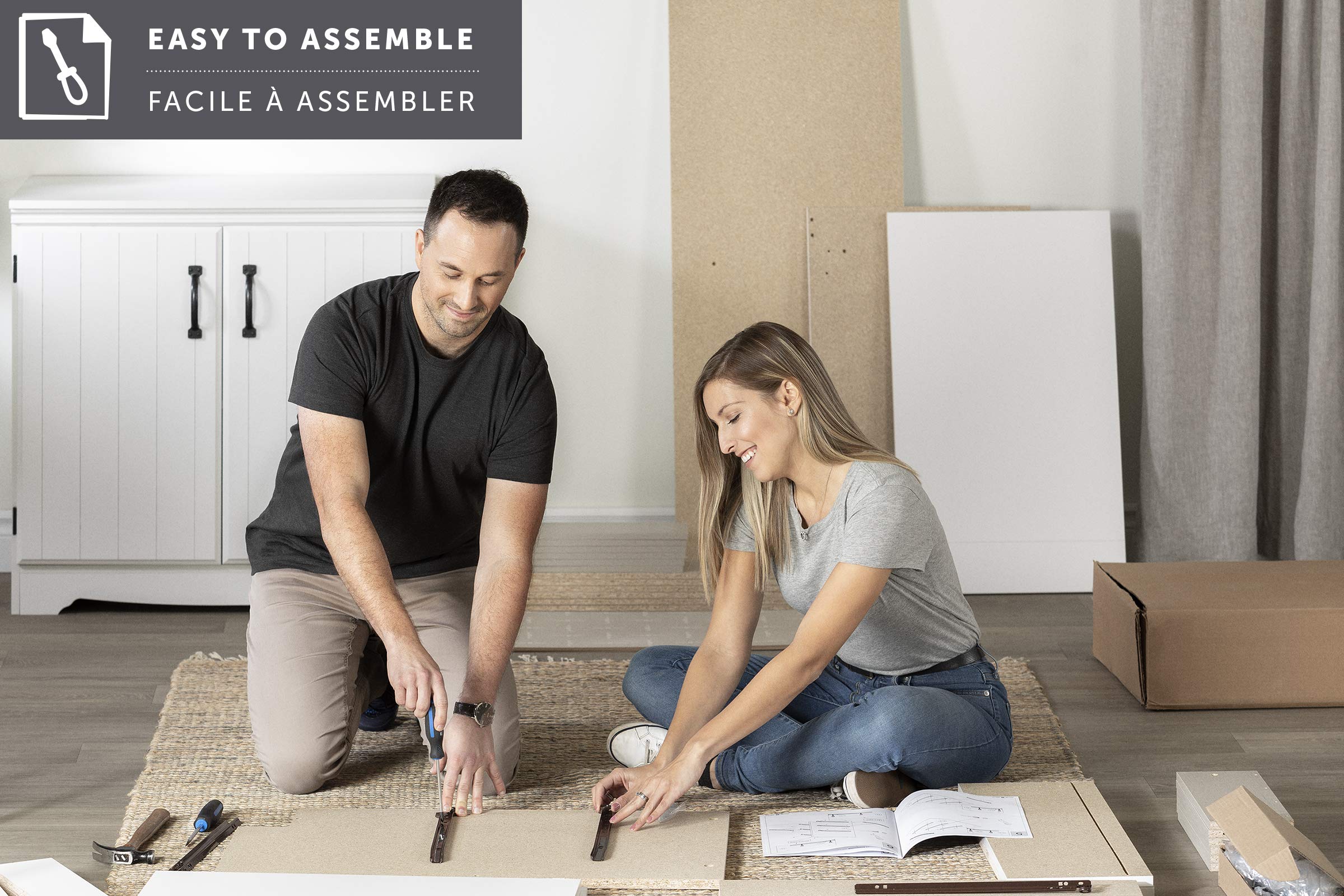 South Shore Gramercy Storage Bed and Bookcase Headboard Set, Twin, Pure Black